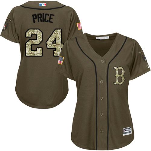 Red Sox #24 David Price Green Salute to Service Women's Stitched MLB Jersey - Click Image to Close